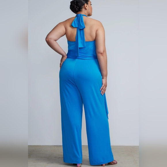 NWT 3X NY&C Plus Halter Neck Jumpsuit~HAWAIIAN OCEAN - Picture 3 of 5